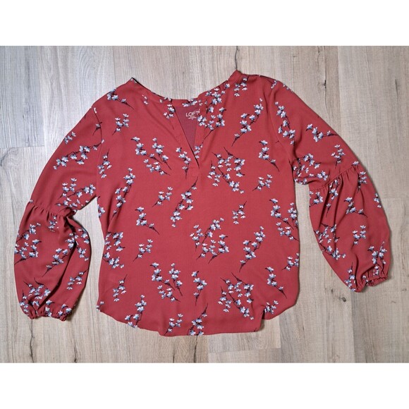 Tops - Loft Outlet Women's Red Floral Blouse Long Sleeve Peasant Size S